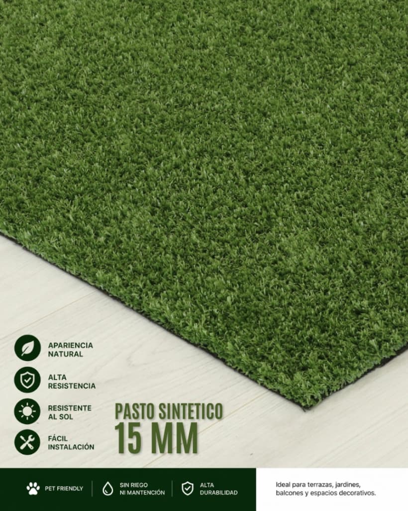 Pasto Sintetico 15mm - Ancho 4m